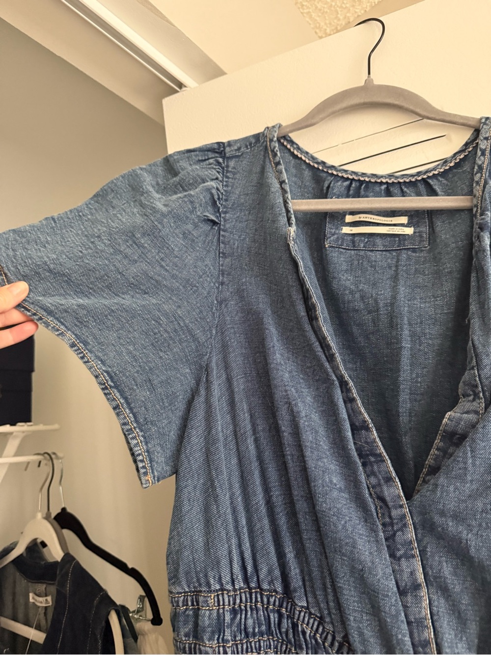Anthropologie Somerset Mini Denim Blue Smocked-Waist Dress, 1x , worn once - Picture 7 of 9